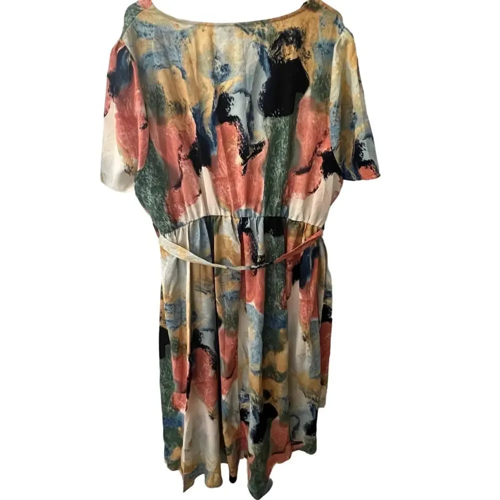 🔥SALE 22 24 3X BloomChic 3X Tie Dye Ruffle Wrap Dress High Low Belted Plus Size_4
